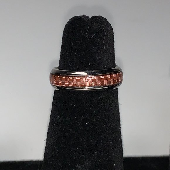 Solid Titanium Pink Carbon Fiber Inlay Band Ring, Size 6 - Picture 2 of 10